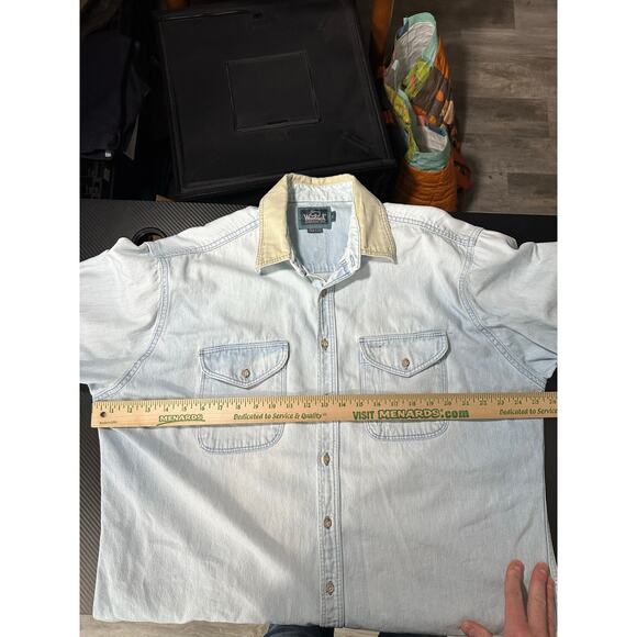 Vintage Woolrich Denim Lightwash Shirt Elbow Pads Size XL Western Utility - Picture 4 of 12